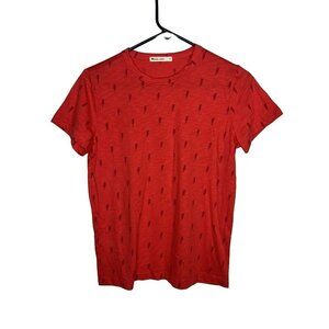Marine Layer Tee Shirt Small Red Crew Tee All Over Lightning Bolt Print Modal Z